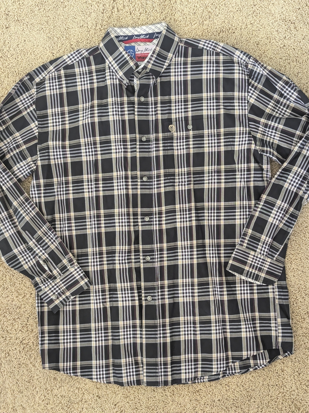 Wrangler Western George Straight Cowboy Cut Collection Shirt Navy Plaid XL